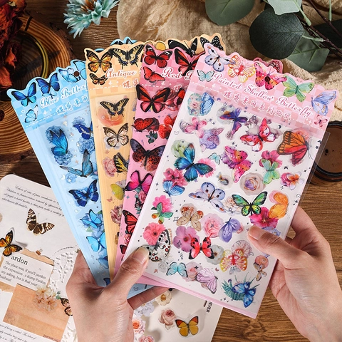 Vintage Schmetterling Blume Aufkleber Wasserdicht PVC DIY Scrapbooking Journaling Material Ästhetische Dekorative Schreibwaren