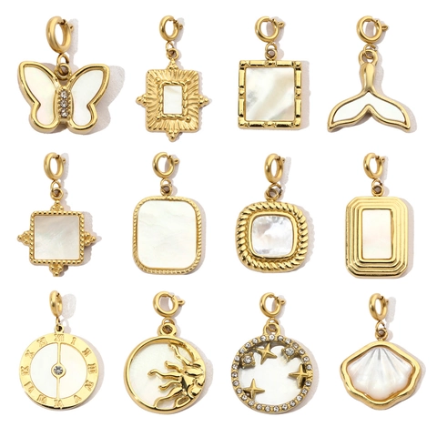 Roestvrijstalen Hangers Natuurlijke Schelp Kunstparelmoer Vlinder Vissenstaart Ster Zon Verguld DIY Universele Sluiting Charms