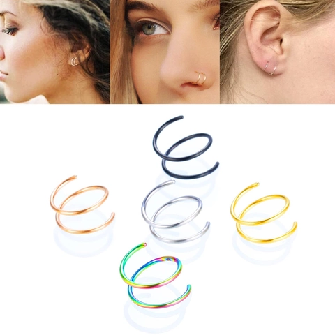 Spiral Double Nose Rings Stainless Steel Piercing Jewelry Hoop For Ears Lip Nose Punk High Street Style For Men Women