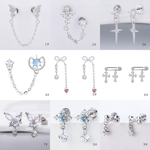 316L Stainless Steel Copper Zirconia Heart Butterfly Saturn Cartilage Stud Earrings For Women Men Piercing Jewelry