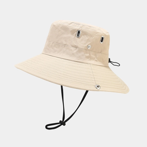 Outdoor Sun Hat Wide Brim Waterproof Breathable Polyester Bucket Hat For Hiking Fishing Climbing Windproof Adjustable