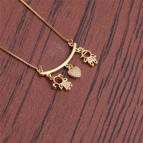 Collana Con Ciondolo Cuore Ragazzo Ragazza In Rame Zircone Placcato Oro Gioielli Amore Famiglia Regalo Donna