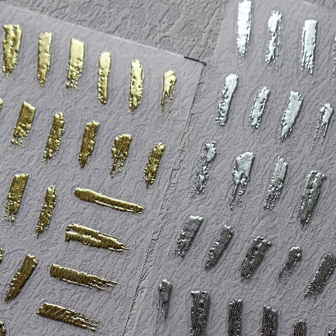 Autocollants Nail Art Relief 3D Dorure Or Et Argent Coup De Pinceau Irrégulier Motif Métallique Abstrait Auto-Adhésif