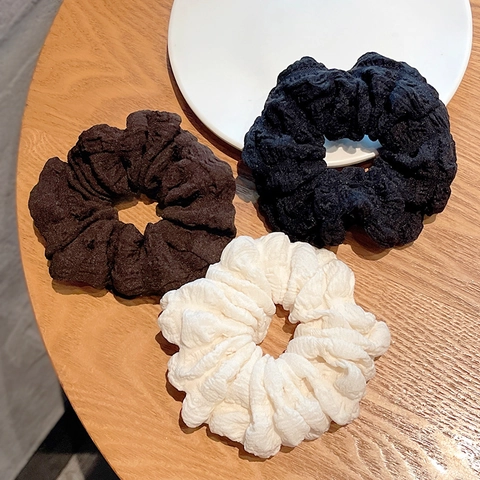 Large Elastic Hair Ties Scrunchies Bubble Texture Polyester Solid Color Japanese Style Soft Hair Accessories For Girls