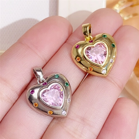 Herz Anhänger Charms Kupfer Zirkon Eingelegt DIY Schmuckherstellung Erkenntnisse Krone Stern Design Bunt Funkelnd Damen