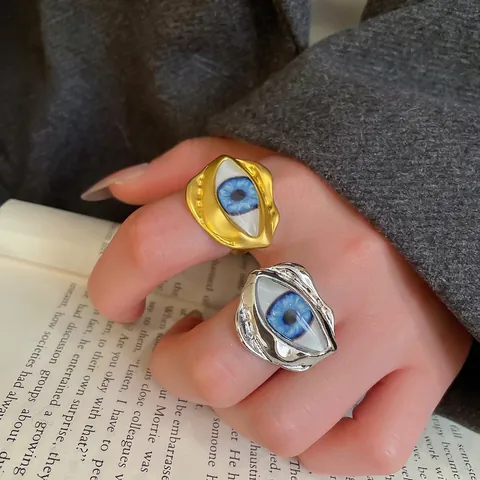Anillo Abierto Evil Eye Metal Líquido Irregular Ajustable Estilo Corte Retro Joyería Artística Para Mujeres