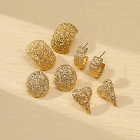 Stainless Steel Stud Earrings 18K Gold Plated Frosted Texture Geometric Arched Heart Oval Elegant For Women