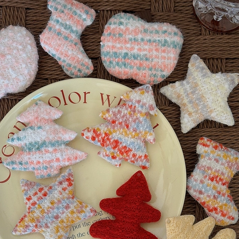 Christmas Knitted Fabric Ornaments Tree Star Socks Shaped Handmade Patches DIY Crafts Holiday Party Decor