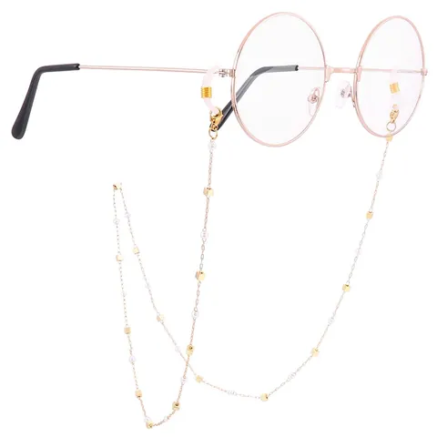 Chaîne De Lunettes Et Porte Masque Acier Inoxydable Avec Künstliche Perles D'imitation Et Cubes Métalliques Mode Anti Perte Élégant