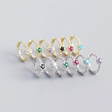925 Sterling Silver Huggie Hoop Earrings For Women Minimalist Beaded Edge Single Rhinestone Inlaid Geometric Jewelry Accessories