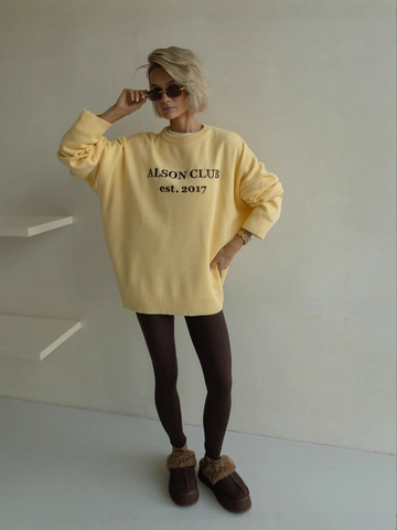 Women Oversized Pullover Sweater Cotton Polyester Knit Round Neck Letter Print Long Sleeve Casual Streetwear Top