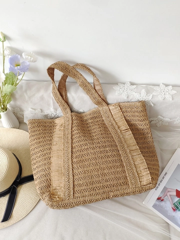 Large Straw Woven Tote Bag Bohemian Beach Summer Shoulder Handbag With Fringe Tassels Paper Material For Women