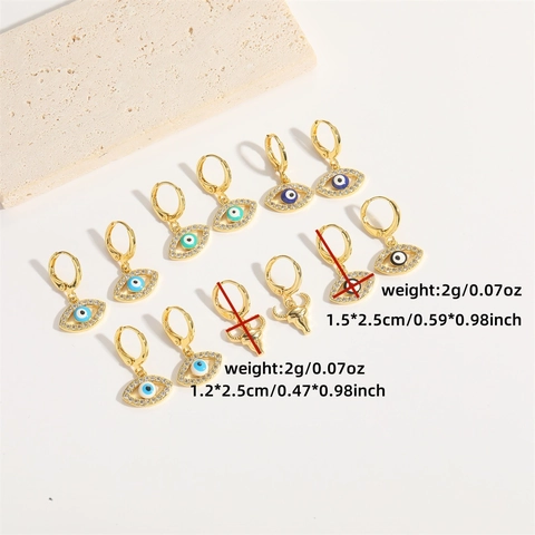 Vintage Copper Evil Eye Hoop Earrings For Women Gold Plated Exotic Zirconia Enamel Drip Oil Bull Head Drop Earrings Jewelry