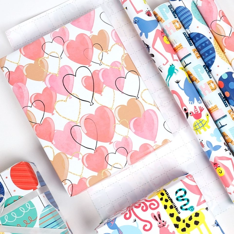 Colorful Cartoon Animal Birthday Gift Wrapping Paper Roll Coated Paper Balloon Heart Pattern For Party Celebration