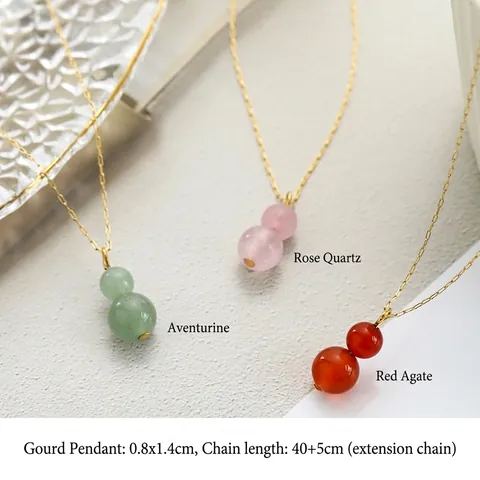 Natural Stone Gourd Pendant Necklace Titanium Steel Clavicle Chain Rose Quartz Aventurine Agate Lucky Jewelry For Women