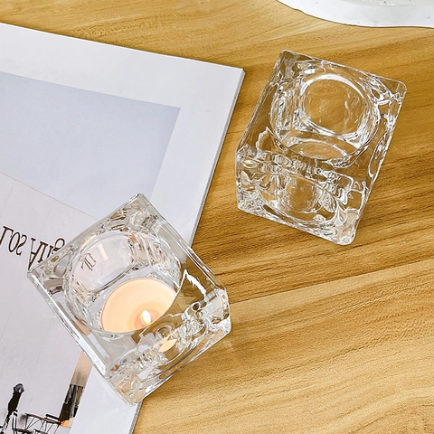 Portacandele In Vetro Cubetto Di Ghiaccio Supporto Per Tealight Quadrato Per Centro Tavola Decorazione Nordica Minimalista