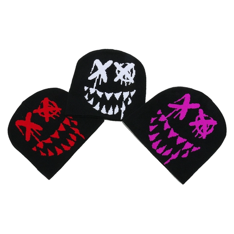 Acrylic Knitted Beanie Hat Graffiti Ghost Smile Face Streetwear Hip-Hop Winter Warm Cap For Men Women
