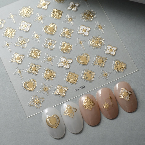 Embossed Nail Art Stickers Gold Foil Vintage French Rose Star Patterns Waterproof Self Adhesive Decals For Women
