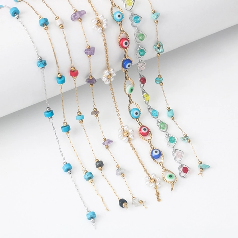 Catena Gioielli DIY Acciaio Inossidabile Malocchio Pietra Naturale Perla Artificial Cuore Fatto A Mano Collana Boho Accessorio