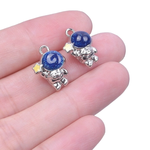 Ciondolo Astronauta Charms Lega Argento Antico Blu Galassia Stella DIY Creazione Gioielli Artigianato Novità
