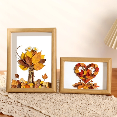 Wooden Photo Frame Dried Leaf Specimen Display Box 3D Hollow Handmade Natural Plant Art Wall Hanging Desktop Ornament