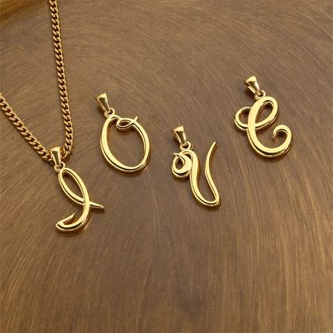 Cursive Initial Letter Pendant Necklace Stainless Steel 18K Gold Plated Script Alphabet Necklaces Minimalist Jewelry Unisex
