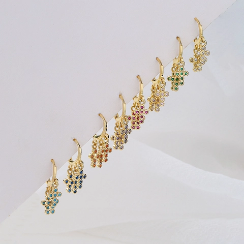 Women Drop Hoop Earrings Copper 18K Gold Plated Micro Pave Colorful Zircon Grape Cluster Dangle Elegant Jewelry Gift