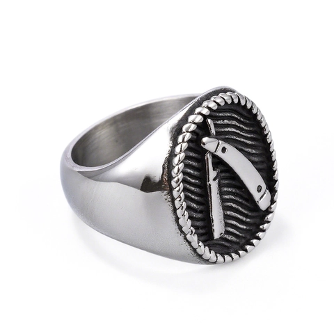 Anello Rasoio Vintage Acciaio Inossidabile Design Strumento Barbiere Retro Punk Stile Industriale Gioielli Per Uomini