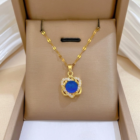 Collar Colgante Corazón Cambio Color Sensible Temperatura Cadena Acero Inoxidable Cobre Circonita Hueco Elegante Mujer