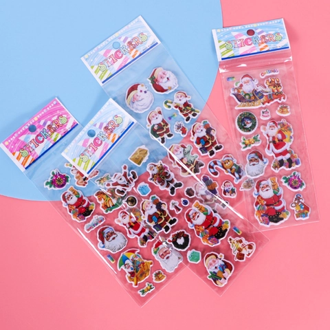 3D Bubble Stickers Cartoon Christmas Santa Claus Smiley Face Puffy Decals For Children Rewards DIY Decoration