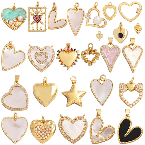 Herz Stern Anhänger Charms Legierung Messing Mit Zirkon Muschel Künstliche Perle Emaille Für DIY Schmuckherstellung Kettingen Armbänder