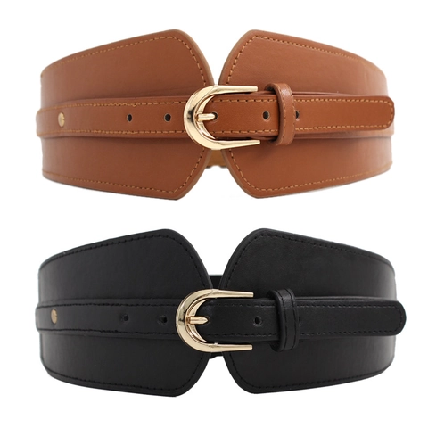 Cinturón Corsé Ancho Para Mujer Retro Elástico Cincher Cintura Cuero PU Aleación Hebilla De Pasador Decorativo