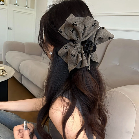 Französischer Stil Große Schleife Haarklaue Stoff Acryl Kleiner Schleifendruck Elegante Vintage Haarklammer Für Frauen