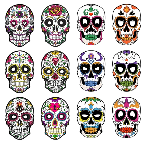 Mexicain Jour des Morts Masques de Papier Crâne en Sucre pour Halloween Fête Masquée Décorations Motif Floral DIY Masque de Fête