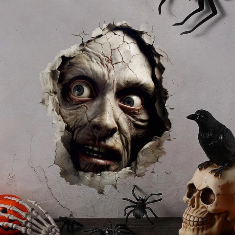 3D Halloween Wandtattoo Horror Zombie Monster Gesicht Wanddurchbruch Effekt PVC Selbstklebend Geisterhaus Deko