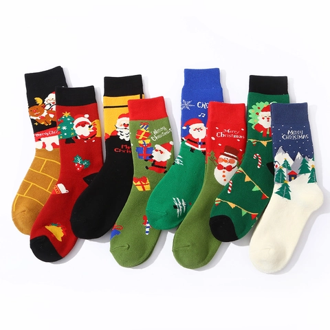 Christmas Terry Socks Winter Thickened Warm Crew Socks Cotton Santa Claus Snowman Pattern Festive Socks For Men Women