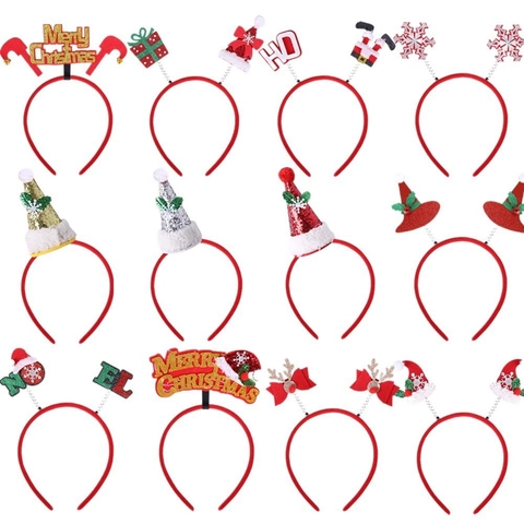 Serre-tête De Noël Avec Bonnet De Père Noël À Paillettes Et Bois De Renne Flocon De Neige Accessoire Cheveux Fête