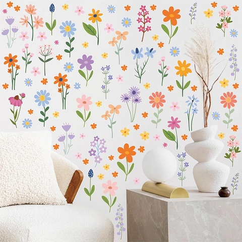 Boho Gänseblümchen Blume Wandaufkleber Für Wohnzimmer Kinderzimmer Dekoration Wasserdicht PVC Floral Botanisch Dekore Home Art