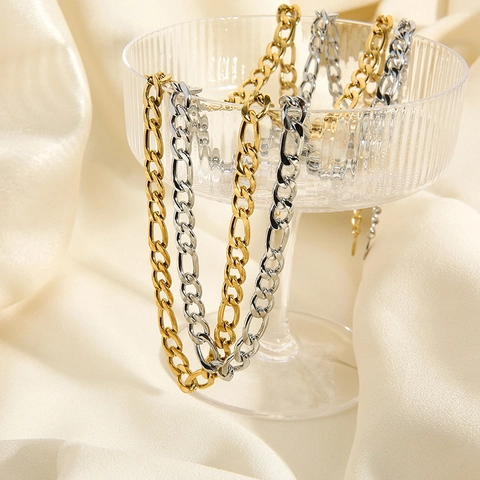 Collana Catena Figaro Acciaio Inossidabile Placcato Oro PVD Stile Hip Hop Di Strada Pesante Gioielli Per Donna Uomo