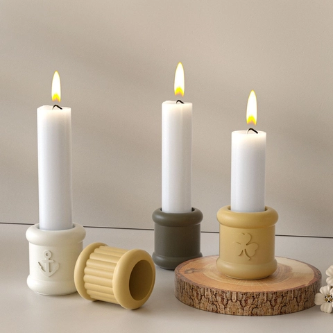 Silicone Mold For Candle Holder DIY Resin Craft Cylinder Anchor Stripe Clover Floral Heart Pattern Gypsum Base Decorative