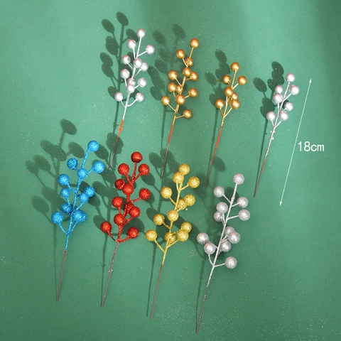 Artificial Christmas Berry Stems Glitter Foam Metallic Sprays For Holiday Home Decoration DIY Vase Filler Ornaments