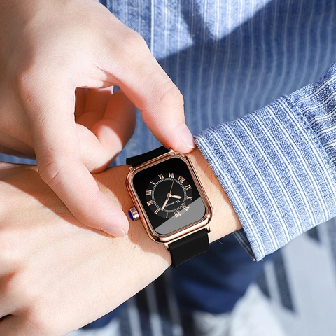 Orologio Al Quarzo Da Donna Quadrante Quadrato Numeri Romani Cinturino In Silicone Impermeabile Business Casual Moda Orologio Da Polso