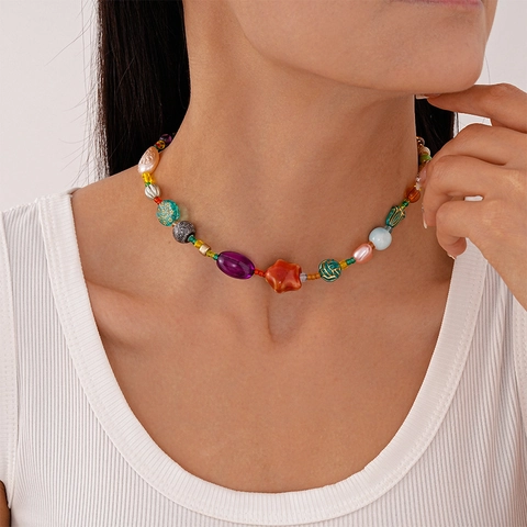 Collana Di Künstliche Perle Colorate Con Stella In Acrilico Ceramica Vetro Imitazione Perla Artificial Lega Chiusura OT Stile Boho Donna