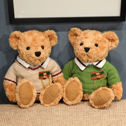 Teddy Bear Plush Toy Twisted Soft Fur With Removable Knitted Sweater British Style Stuffed Animal Gift For Kids
