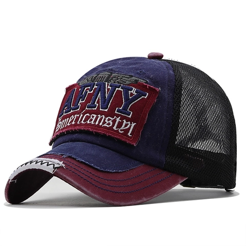 Gorra De Camionero Distressed Algodón Malla Béisbol AFNY NY Bordado Lavado Ajustable Transpirable Exterior Deporte Unisex