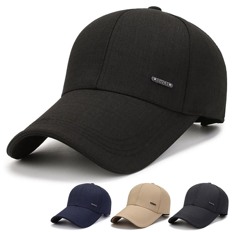 Herren Baseballkappe Lange Krempe Polyester Sonnenschutz Outdoor Sport Metallanhänger Verstellbar
