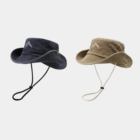 Fashion Washed Cotton Wide Brim Outdoor Boonie Hat For Men Women Mountain Embroidery Sun Protection Bucket Hat For Hiking Camping