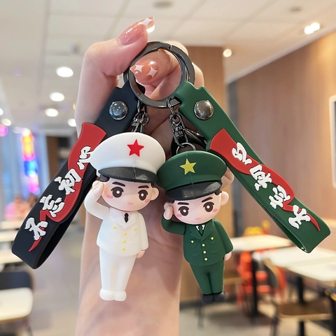 Cartoon Soldat Polizei Feuerwehr Schlüsselanhänger PVC Weichgummi Profifigur Tasche Anhänger Süßes Geschenk Für Kinder