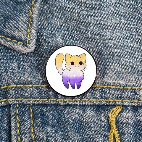 Spilla Gatto Cartone Animato Pin Sfumatura Cielo Stellato Distintivo Metallo Tondo Per Decorazione Vestiti Zaino Gioiello