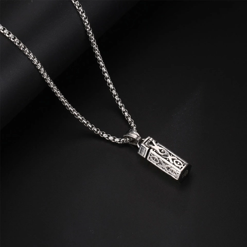 Collana Per Aromaterapia In Acciaio Inossidabile 316L Pendente Cilindro Cavo Intagliato Vintage Apertura Magnetica Bottiglia Di Profumo Gioielli